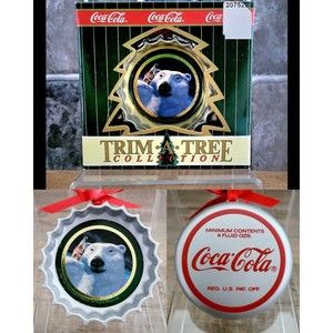 COCA-COLA Trim-A-Tree Collection POLAR BEAR Bottlecap Christmas Ornament (1990)